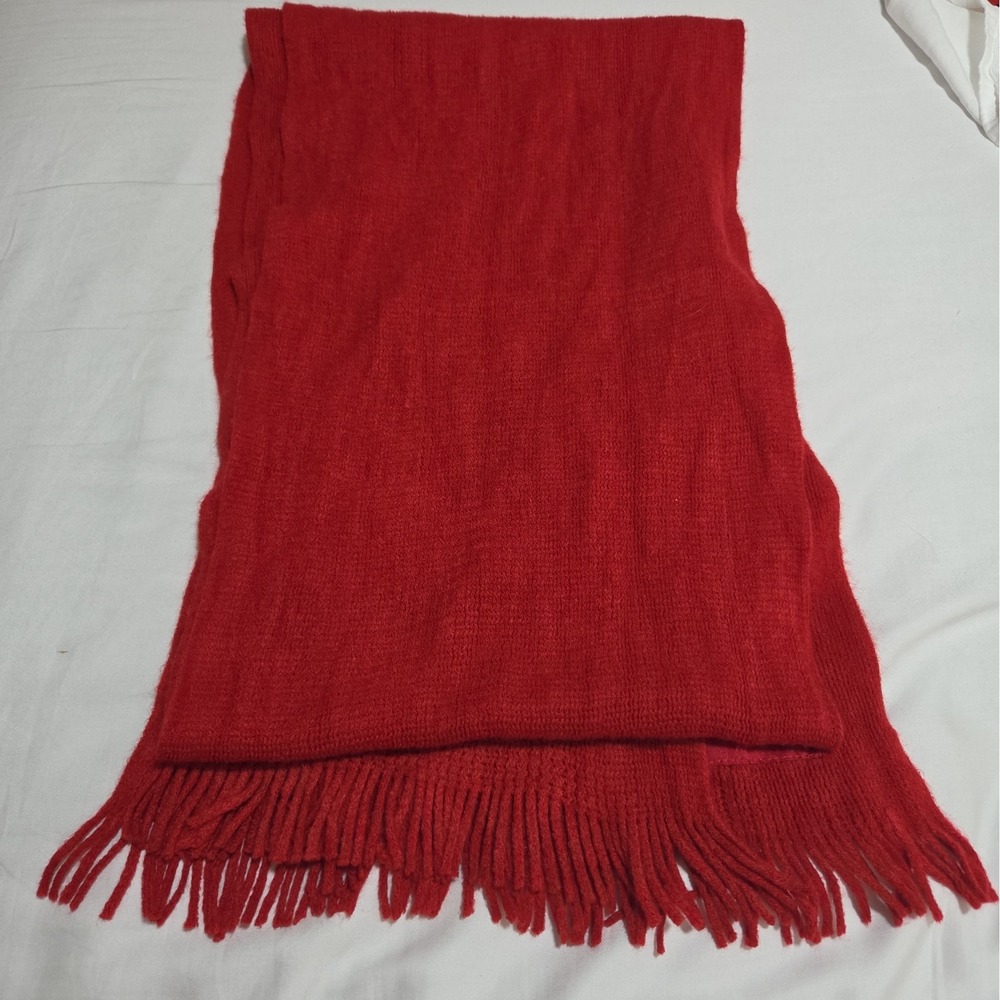 Calvin Klein Red Knit Scarf Long Fringed Winter Wrap 76 x 12